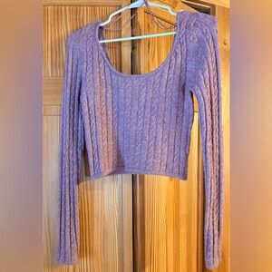 American Eagle Outfitters Lavender Cable Knit Scoop Neck Cropped Sweater